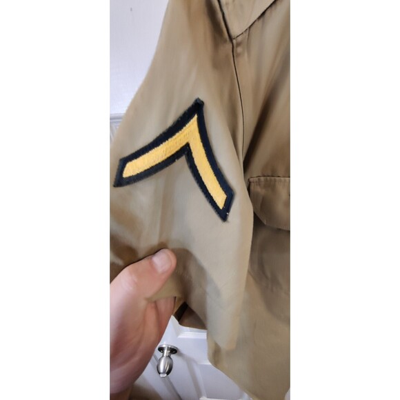 Vtg 60s Military Mens Small 1960 8.2 oz Khaki Field Button Shirt USA 15.5x32 - Picture 4 of 13